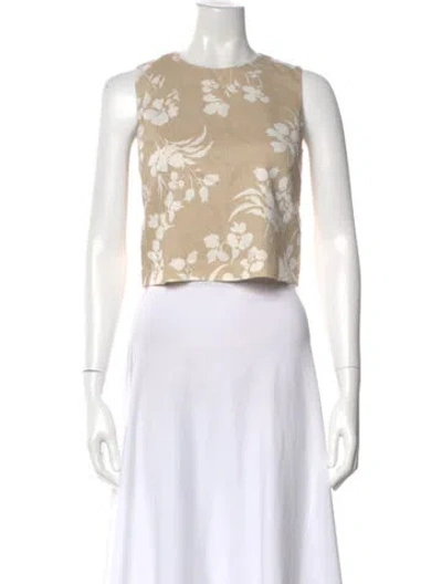 Pre-owned Veronica Beard Floral Print Crew Neck Crop Top In Neutral