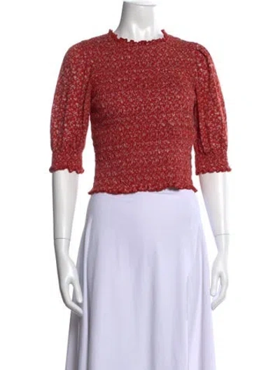 Pre-owned Veronica Beard Floral Print Crew Neck Crop Top In Red