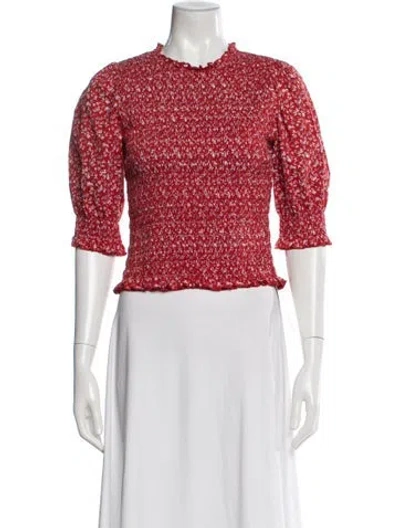 Pre-owned Veronica Beard Floral Print Crew Neck Crop Top W/ Tags In Red