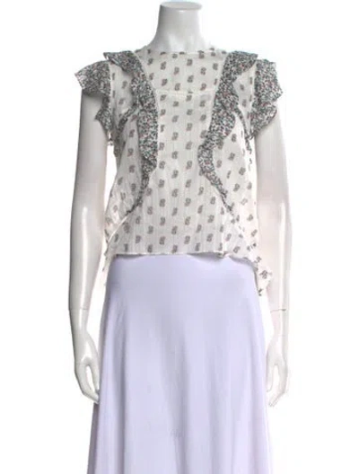 Pre-owned Veronica Beard Floral Print Crew Neck Crop Top In White