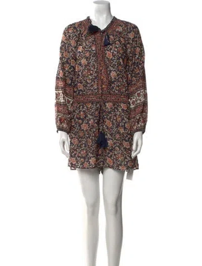 Pre-owned Veronica Beard Floral Print Crew Neck Romper In Orange