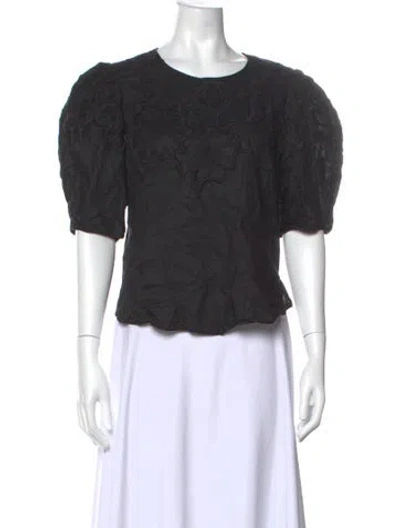 Pre-owned Veronica Beard Floral Print Crew Neck Top In Black