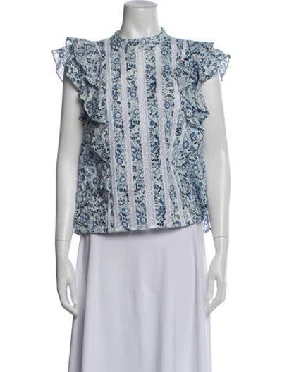 Pre-owned Veronica Beard Floral Print Crew Neck Top In Blue