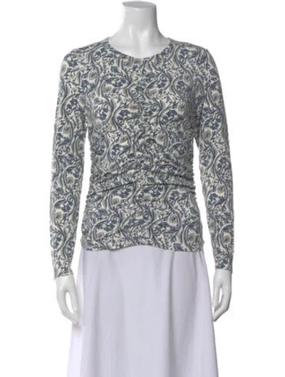 Pre-owned Veronica Beard Floral Print Crew Neck Top In Blue
