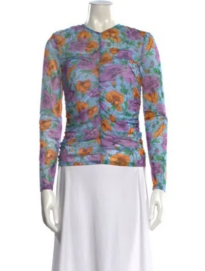 Pre-owned Veronica Beard Floral Print Crew Neck Top In Multi