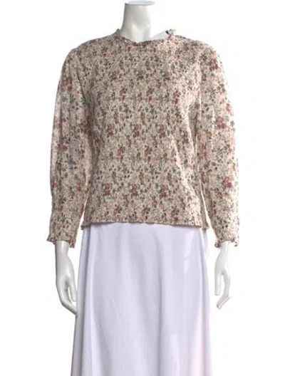Pre-owned Veronica Beard Floral Print Crew Neck Top In Neutral