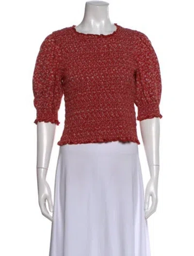 Pre-owned Veronica Beard Floral Print Crew Neck Top In Red