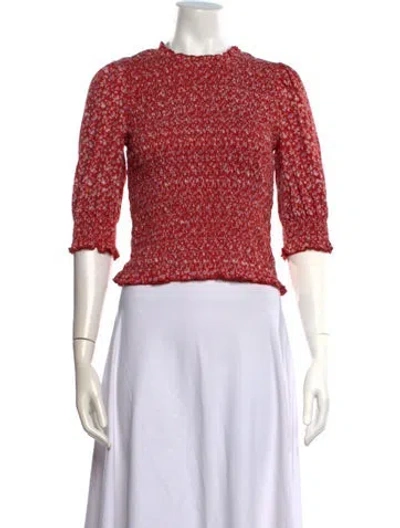 Pre-owned Veronica Beard Floral Print Crew Neck Top In Red
