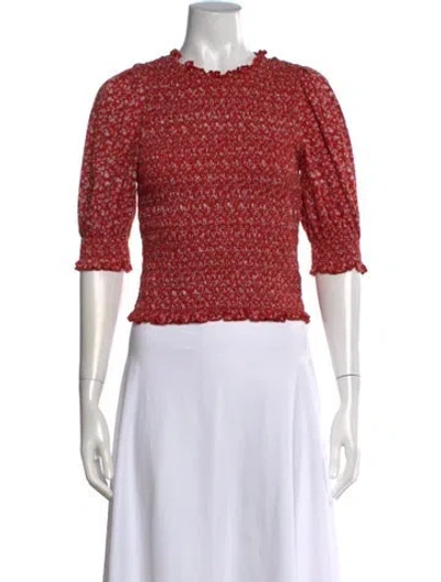Pre-owned Veronica Beard Floral Print Crew Neck Top In Red