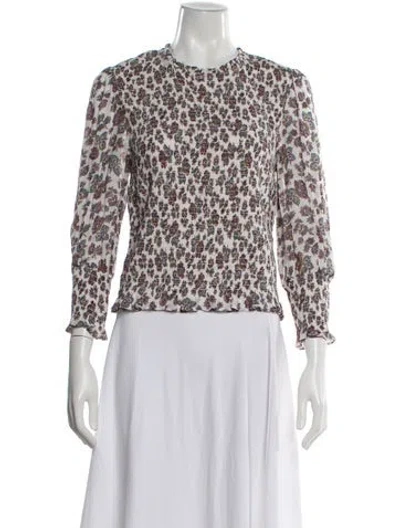 Pre-owned Veronica Beard Floral Print Crew Neck Top In White