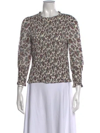 Pre-owned Veronica Beard Floral Print Crew Neck Top In White