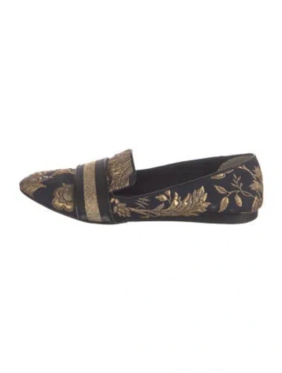 Pre-owned Veronica Beard Floral Print Embroidered Accent Loafers In Blue/gold
