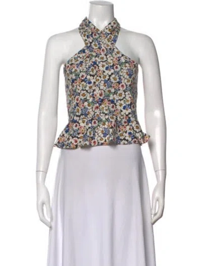Pre-owned Veronica Beard Floral Print Halterneck Top In Black