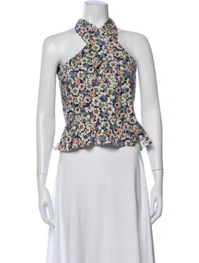 Pre-owned Veronica Beard Floral Print Halterneck Top In Black