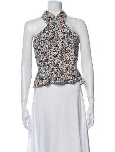 Pre-owned Veronica Beard Floral Print Halterneck Top In Purple