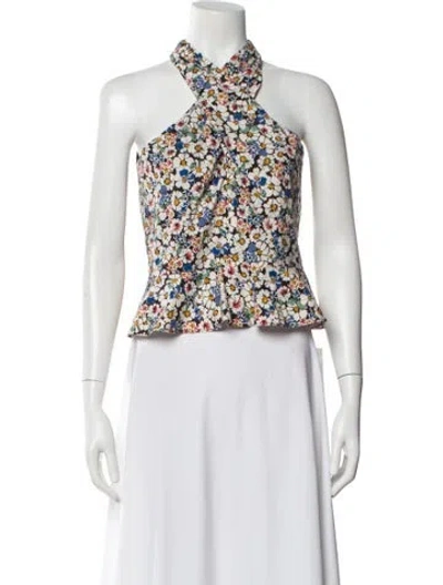 Pre-owned Veronica Beard Floral Print Halterneck Top In White