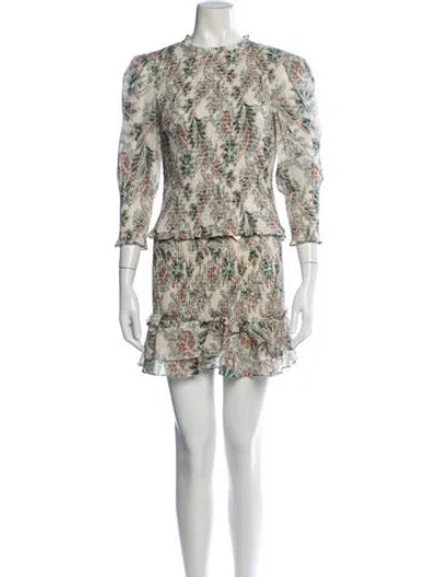 Pre-owned Veronica Beard Floral Print Keyhole Accent Skirt Suit In Neutrals