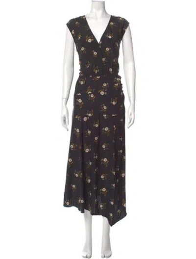 Pre-owned Veronica Beard Floral Print Long Dress In Black