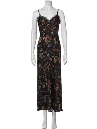 Pre-owned Veronica Beard Floral Print Long Dress In Black
