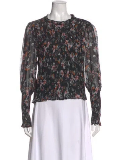Pre-owned Veronica Beard Floral Print Long Sleeve Blouse In Black