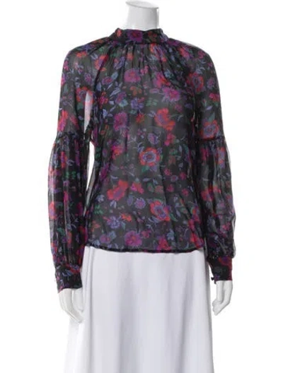 Pre-owned Veronica Beard Floral Print Long Sleeve Blouse In Black