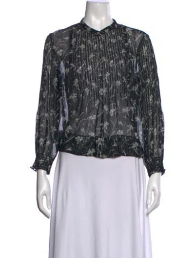 Pre-owned Veronica Beard Floral Print Long Sleeve Blouse In Black/metallic