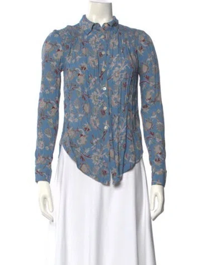 Pre-owned Veronica Beard Floral Print Long Sleeve Blouse In Blue
