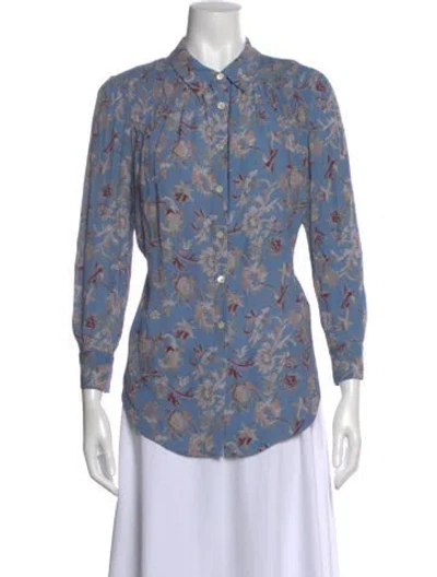 Pre-owned Veronica Beard Floral Print Long Sleeve Blouse In Blue