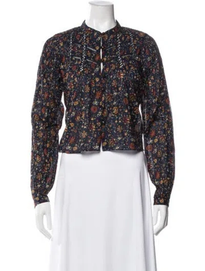 Pre-owned Veronica Beard Floral Print Long Sleeve Blouse In Blue