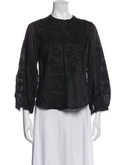 Pre-owned Veronica Beard Floral Print Long Sleeve Blouse In Blue