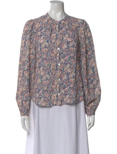 Pre-owned Veronica Beard Floral Print Long Sleeve Blouse In Blue
