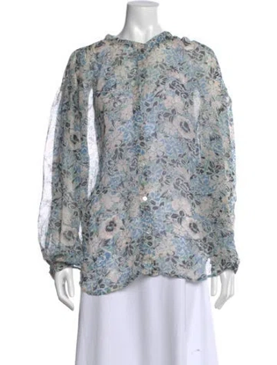 Pre-owned Veronica Beard Floral Print Long Sleeve Blouse In Blue