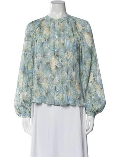 Pre-owned Veronica Beard Floral Print Long Sleeve Blouse In Blue/green