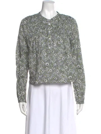 Pre-owned Veronica Beard Floral Print Long Sleeve Blouse In Green