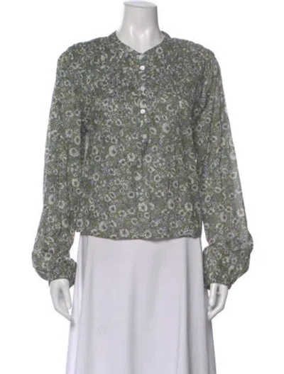 Pre-owned Veronica Beard Floral Print Long Sleeve Blouse In Green