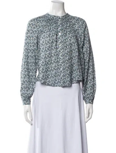 Pre-owned Veronica Beard Floral Print Long Sleeve Blouse In Green