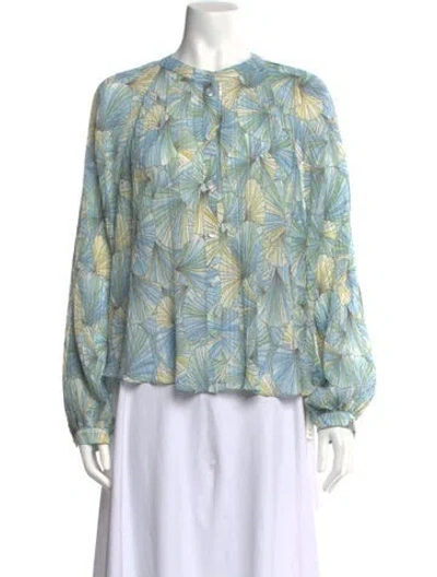 Pre-owned Veronica Beard Floral Print Long Sleeve Blouse In Green