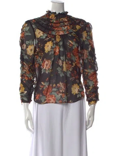 Pre-owned Veronica Beard Floral Print Long Sleeve Blouse In Multi