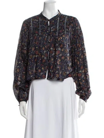 Pre-owned Veronica Beard Floral Print Long Sleeve Blouse In Neutrals