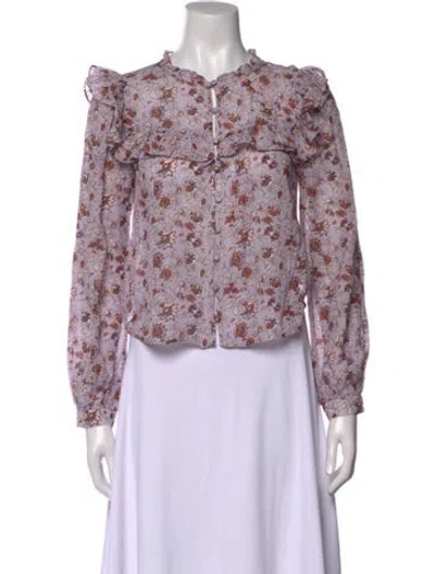 Pre-owned Veronica Beard Floral Print Long Sleeve Blouse In Purple