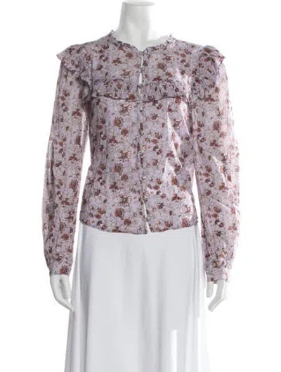 Pre-owned Veronica Beard Floral Print Long Sleeve Blouse In Purple
