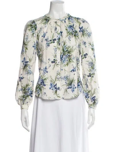 Pre-owned Veronica Beard Floral Print Long Sleeve Blouse In White