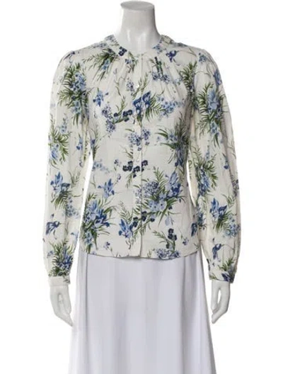 Pre-owned Veronica Beard Floral Print Long Sleeve Blouse In White