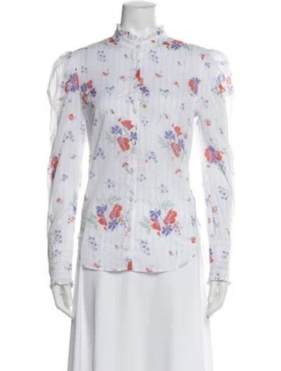Pre-owned Veronica Beard Floral Print Long Sleeve Blouse In White