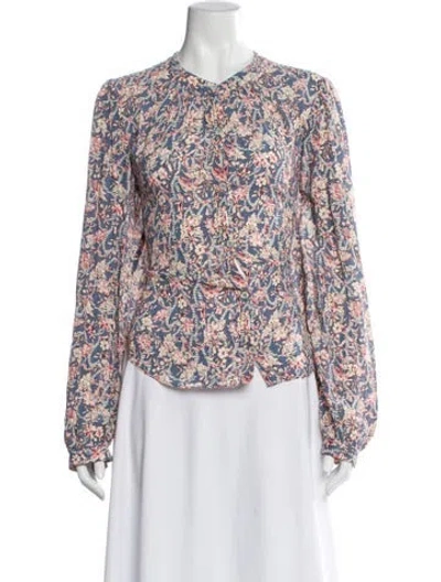 Pre-owned Veronica Beard Floral Print Long Sleeve Blouse In White
