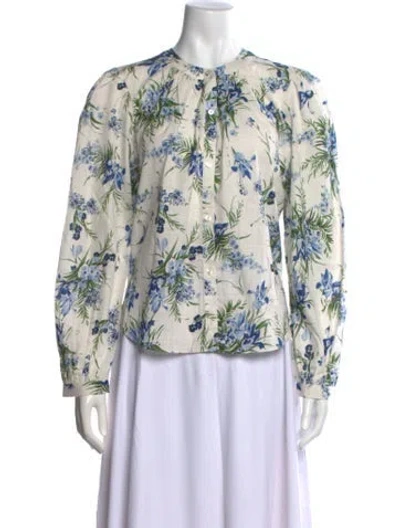 Pre-owned Veronica Beard Floral Print Long Sleeve Blouse In White