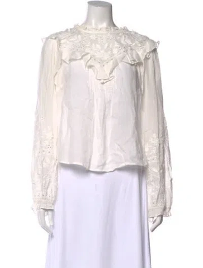 Pre-owned Veronica Beard Floral Print Long Sleeve Blouse In White