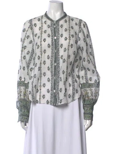 Pre-owned Veronica Beard Floral Print Long Sleeve Blouse In White