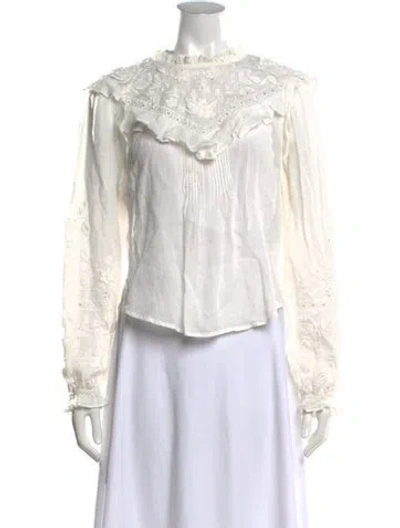 Pre-owned Veronica Beard Floral Print Long Sleeve Blouse In White