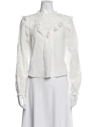 Pre-owned Veronica Beard Floral Print Long Sleeve Blouse In White